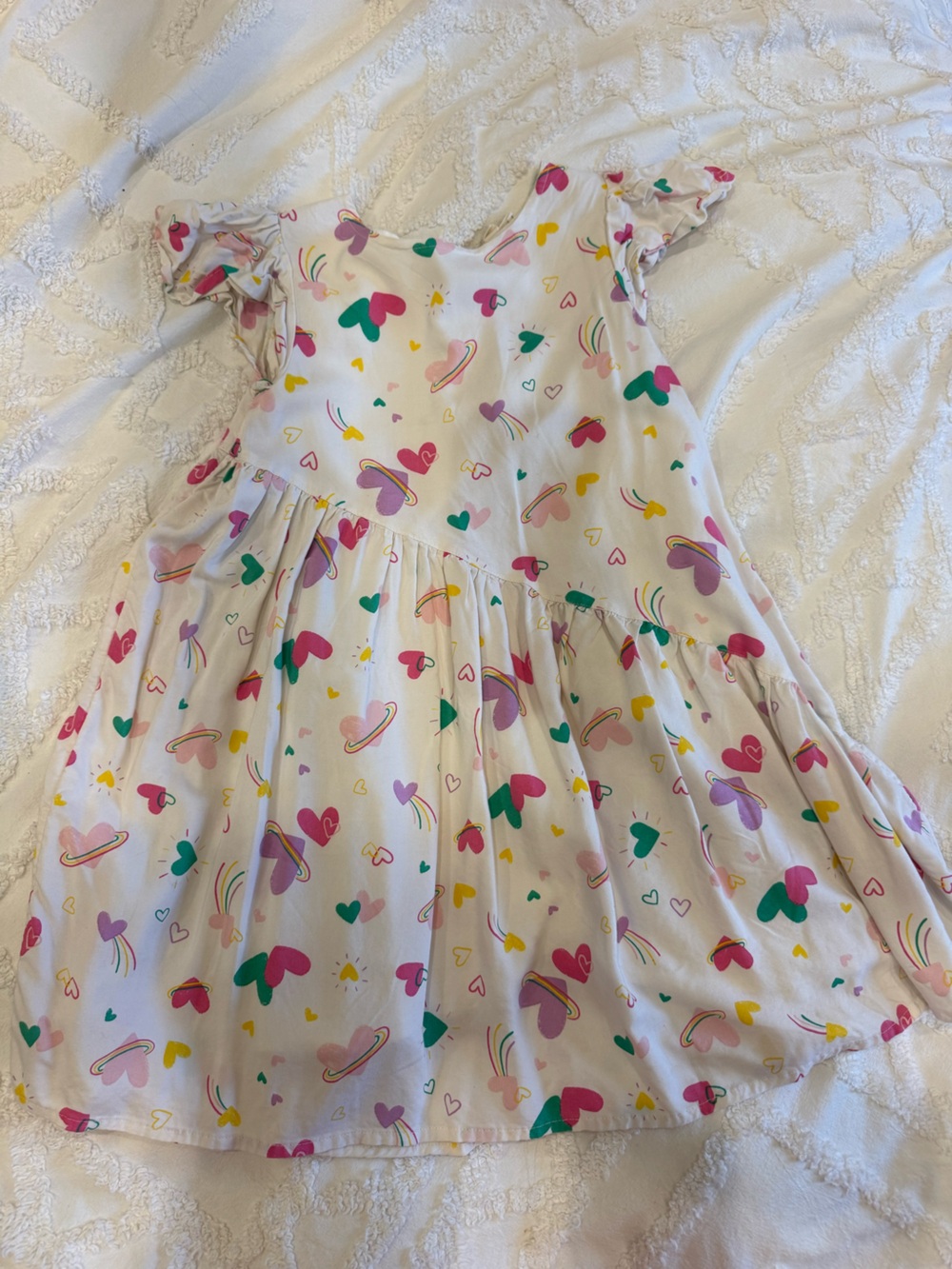 Girl’s Tucker + Tate White Dress with Pink, Purple, Green and Yellow Hearts